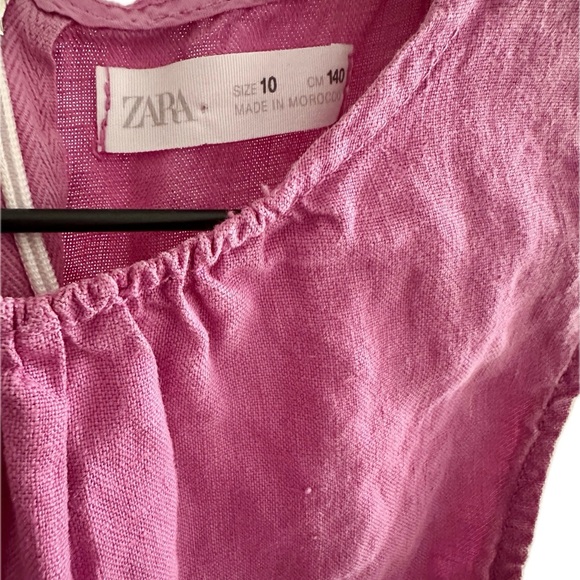 Zara Girls Cut Out Linen Bow Romper Jumpsuit Boho Pointelle Pink 10 - Picture 4 of 4